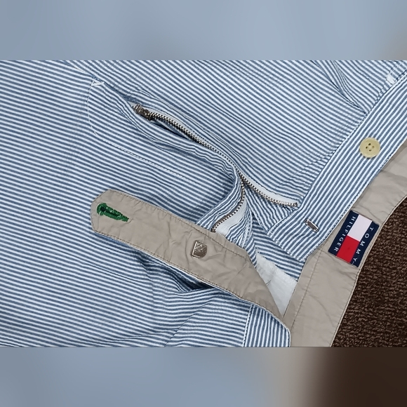 Tommy Hilfiger Shorts Men's Sz 36 Blue Seersucker Striped Chino VTG Casual - Picture 4 of 8